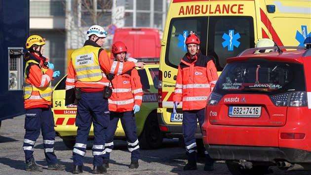 Sjezd politick strany na brnnskm vstaviti pepadli ilen stelci. Cvien Integrovanho zchrannho systmu Jihomoravskho kraje (4. nora 2015).