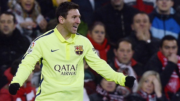 ZASE JSEM DAL GL. Lionel Messi, tonk Barcelony, slav svj gl do st Bilbaa.
