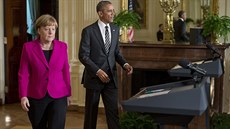 Nmecká kancléka Angela Merkelová po jednání s americkým prezidentem Barackem...