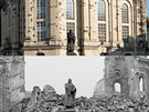 Kombinace snímk zabírajících dráanský kostel Panny Marie v roce 1967 a 2015....