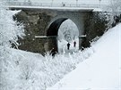 Moldavskou horskou dráhou na bky - Pod viaduktem koleje koní, lyai jedou...