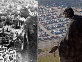 Pohled z v�e radnice. V pop�edí socha �Dobrota� od Augusta Schreitmuellera....