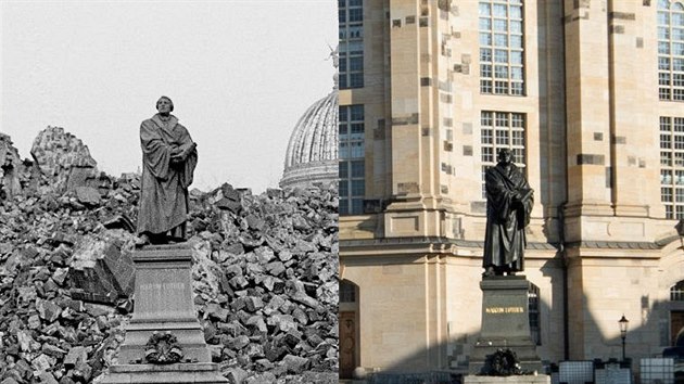 Kombinace snmk zabrajcch dransk kostel Panny Marie v roce 1967 a 2015. (12. nora 2015)