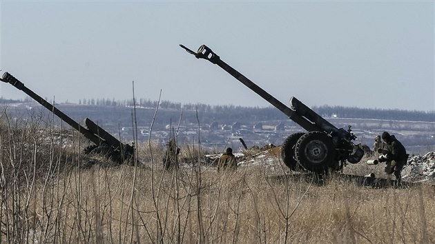 Pozice ukrajinského dělostřelectva u Debalceve (17. února 2015)
