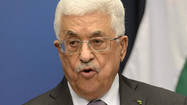 Palestinsk vdce Mahmd Abbs hovo na tiskov konferenci v Stockholmu (10. nora 2015).