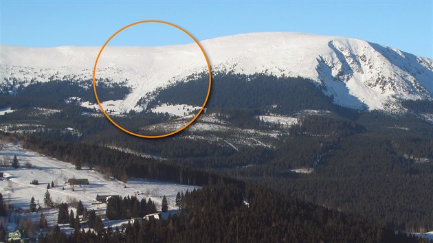 V Modrém dole nedaleko chaty Dvín spadla lavina. (10. února 2015)