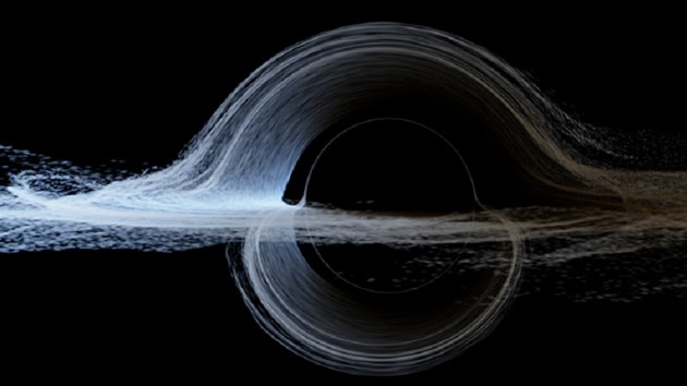 Takto by se černá díra nejspíše (tedy na základě dnešních fyzikálních znalosti) jevila pozorovateli ve skutečnosti  (jde tedy o černou díru s pomalejší rotací, než by měl filmový Gargantua, jak si můžete všimnout podle pravidelného tvaru středového kruhu).