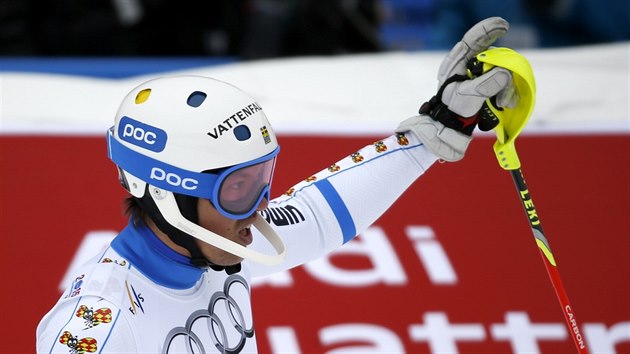 vdsk slalom Andre Myhrer je spokojen se svm vkonem v prvnm kole slalomu na mistrovstv svta.