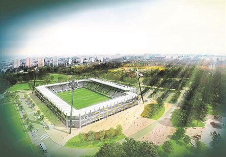 Koncept hradeckého fotbalového stadionu od Daniela a Pavla Nmekových se jen v detailech lií od studie architekta Tomáe Vymetálka (na snímku).