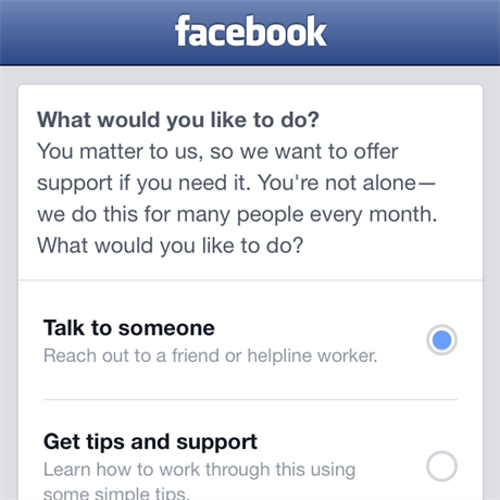Facebook nabz pomoc, kdy jeho uivatele pepadnou mylenky na sebevradu.