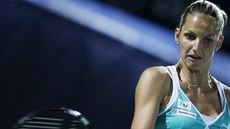 Karolína Plíková udatn bojuje proti Simon Halepové ve finále turnaje v...