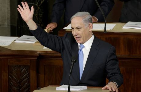 Izraelský premiér Benjamin Netanjahu bhem svého projevu v americkém Kongresu....
