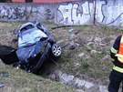ofér BMW nezvládl v Brn ízení a na Halasov námstí skonil na travnatém...