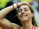 Ptibojaka Elika Kluinová se usmívá po osobním rekordu ve vrhu koulí. (2015)