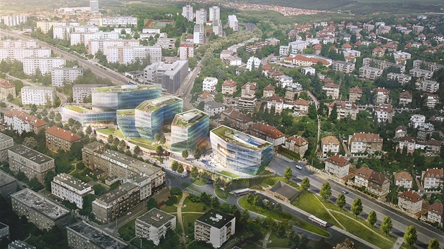Vítzný návrh obchodn administrativního centra Boislavka ze soute v roce...