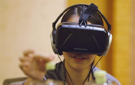 Brýle na virtuální realitu Oculus Rift si zkouí úastnice vdecké konference v...
