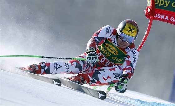 Marcel Hirscher na trati obího slalomu v Kranjské Goe