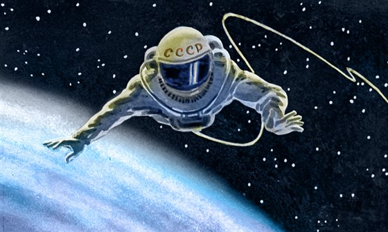 "Nad planetou" Obraz sovtského kosmonauta Alexeje Leonova.