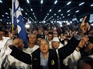 Píznivci strany Likud poslouchají projev Benjamina Netanjahua (Tel Aviv, 18....