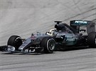 Lewis Hamilton z Mercedesu pi Velké cen Malajsie.