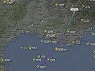 Záznam trasy letu zíceného letadla Germanwings.