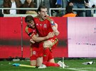 Velský útoník Gareth Bale se raduje ze vsteleného gólu.