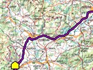 Mapa trasy amerického konvoje pi prjezdu Moravskoslezským, Olomouckým a...