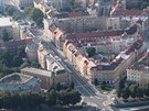 Letecký pohled na moderní centrum Hradce Králové, které navrhl Josef Gočár.