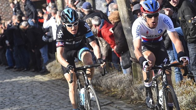 Geraint Thomas a Zdenk tybar v závod E3 Harelbeke.