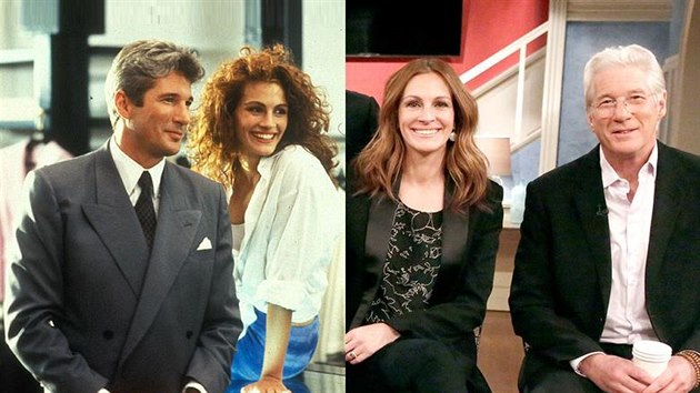 Richard Gere a Julia Robertsová ve filmu Pretty Woman (1990) a při 25. výročí romantické komedie (2015)