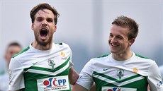 Jablonecký obránce Filip Novák (vlevo) se ze svého gólu proti P�íbrami raduje s...