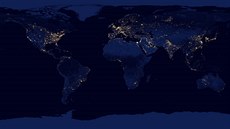 Záběr na Zemi v noci (kompozit snímků z oběžné dráhy, NASA 2012)
