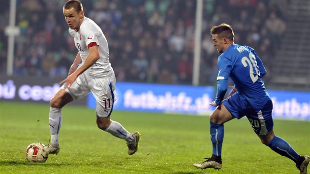 esk obrnce Adam Hlouek (vlevo) a slovensk zlonk Rbert Mak v ppravnm utkn v ilin.