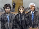 Dochar Carnajev spolu se svými právníky poslouchá rozsudek poroty (8. dubna...