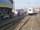 Rekonstrukce tramvajové trati v Kobylisích.