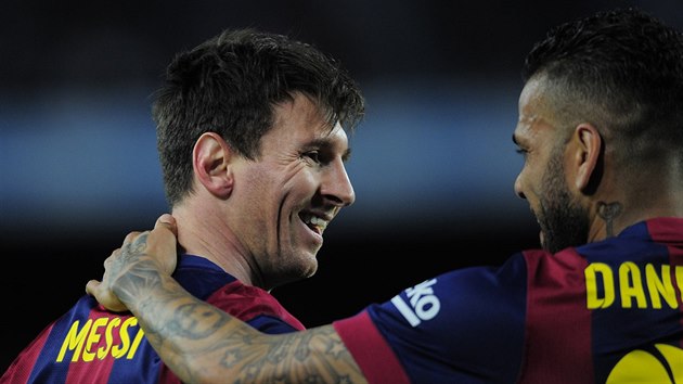 Lionel Messi z Barcelony se raduje z glu v duelu s Almeri