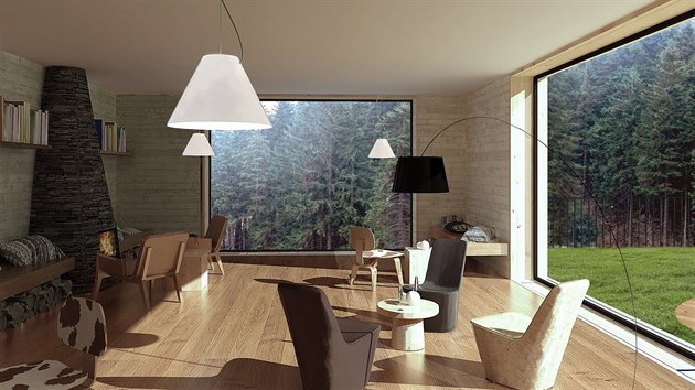 Pohled do budoucího obývacího pokoje v apartmánovém domě