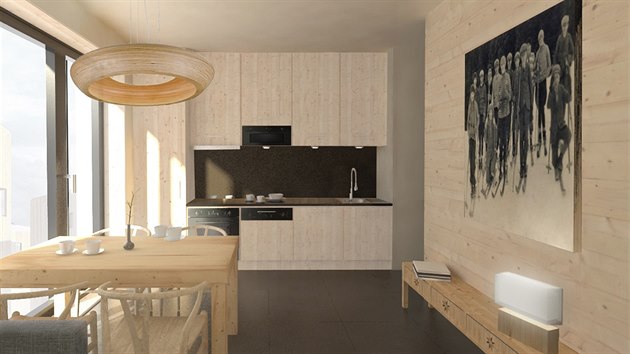 Pohled do budoucího obývacího pokoje v apartmánovém domě