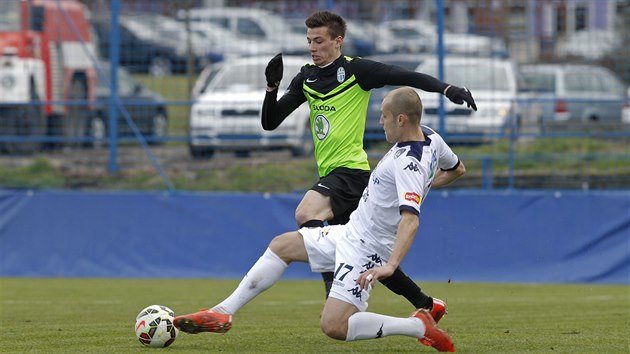 Momentka ze tvrtfinle domcho pohru mezi Slovckem (bl) a Mladou Boleslav