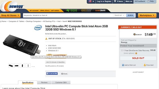 Intel Compute Stick z nabdky pedprodeje hned zmizel.
