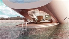 Z luxusní vysouvací terasy s lehátky je díky ebíku snadný pístup do vody. 