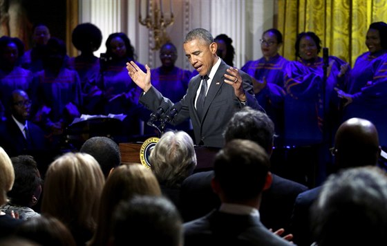 Americký prezident Barack Obama pi úterním projevu v Bílém dom ve Washingtonu...