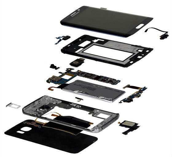 Takto vypadá rozebraný Samsung S6 edge.