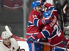 JÁSOT. Tomá Plekanec (vlevo) Alex Galchenyuk slaví gól  Montrealu.