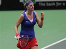 Petra Kvitová slaví zisk druhého bodu v semifinále Fed Cupu.