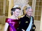 Belgický král Philippe a královna Mathilde pichází na veei na poest dánské...
