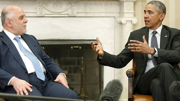 Irck premir Hajdar Abd jednal s americkm prezidentem Barackem Obamou ve Washingtonu (14. dubna 2015).