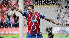 Jan Kova�ík se usmívá t�etímu gólu do brn�nské branky.