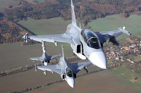 Bojový letoun Jas-39 Gripen.