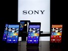 Sony's new Xperia Z4 smartphones are displayed at the company headquarters in...